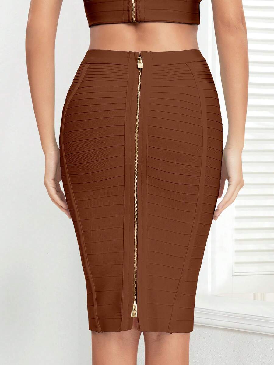 Elegant Classic Striped Texture Solid Color Bodycon Bandage Skirt For Summer