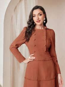 Modelyn Của phụ nữ Ống tay áo Đầm Với Vòng cổ - Màu nâu  Mocha - Xem 7