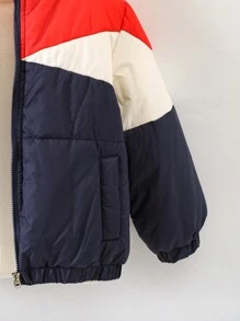 SHEIN Mädchen Lässiger Farbblock Stehkragen Reißverschluss Jacke Mit Dickerem Material