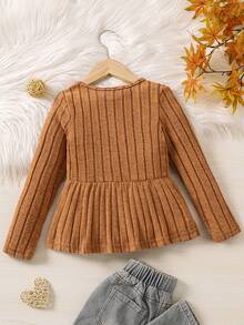 SHEIN Girls' Solid Color Basic Round Neck T-shirt - Orange - View 2