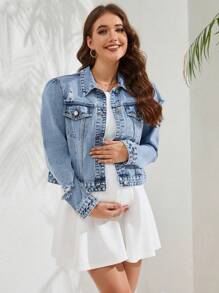 Maternity Bubble Sleeve Denim Jacket