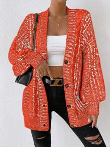 SHEIN Unity Solid Color Drop Shoulder Buttoned Cardigan Fall Cloth For Women - Orange - View 4