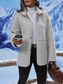 SHEIN LUNE 女裝下垂肩可反轉外套 - 杏色 - 查看 3