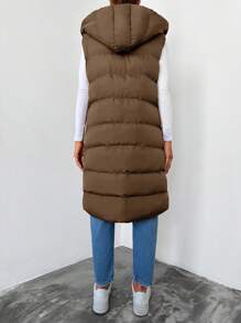 EURMUSE Zip Up Hooded Vest Puffer Coat - Brown - View 2