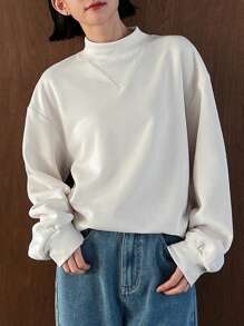FRIFUL Designer Color Sólido Mangas Caídas Hombros Caídos Sudadera Con Cuello Alto - Multicolor - Ver 6