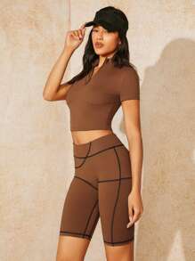 VARSITIE Sports Yoga Basic Thigh Highs With LEGGING - Mocha Brown - View 5