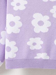 SHEIN Suéter De Niña Con Hombros Caídos Y Patrón Floral - Morado - Ver 3