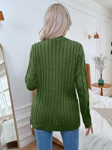 SHEIN Essnce Của phụ nữ Tay áo dài Nút phía trước Áo len Mở - xanh quân đội - Xem 2