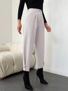 EURMUSE High Waist Slant Pocket Suit Pants - Beige - View 4