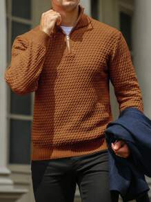 Manfinity Homme Nam Khóa kéo một phần tư Áo len - Lạc đà - Xem 1