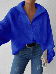 EURMUSE Women'S Loose Fit Collared Sweater - Blue - View 5