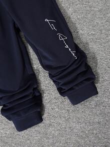 SHEIN Young Boy 2pcs/Set Casual Letter Printed Hoodie And Sweatpants Set - Royal Blue - View 6