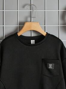 SHEIN Boys' Relaxed Fit Comfortable Crewneck Sweatshirt - Black - View 4