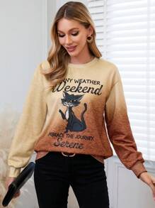 EMERY ROSE Women's Cat & Letter Print Drop Shoulder Sweatshirt - Multicolor - View 5