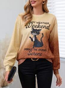 EMERY ROSE Women's Cat & Letter Print Drop Shoulder Sweatshirt - Multicolor - View 6