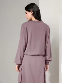 Mulvari 女士實色運動衫,印有字母圖案的擺邊 - 淺灰紫 - 查看 5