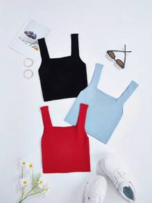 SHEIN Essnce 3 cái/bộ Màu thuần Không tay Đan - Nhiều màu - Xem 1