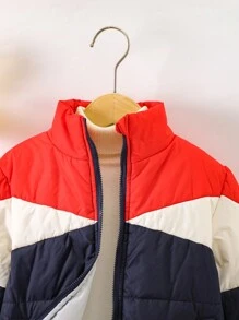 SHEIN Mädchen Lässiger Farbblock Stehkragen Reißverschluss Jacke Mit Dickerem Material