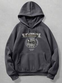 ROMWE MEN Academia Áo hoodie cổ điển dành cho nam có lớp lót giữ nhiệt, thích hợp mặc thường ngày, mùa thu/đông - Màu xám đen - Xem 1