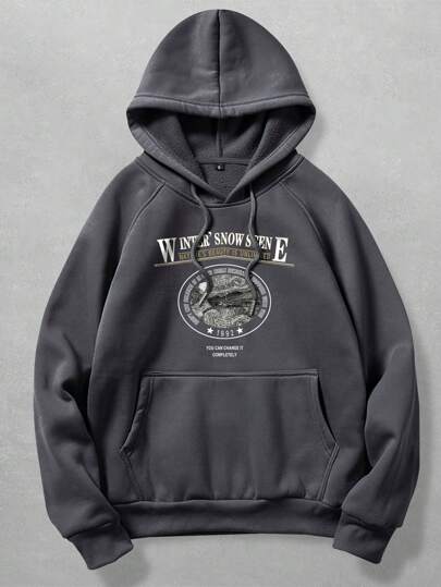 Academia Men's High Street Vintage Hoodie With Thermal Lined, Suitable For Daily Casual Wear, Autumn/Winter