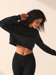 Lifespree Women's Short Hooded Sports Sweatshirt - Black - View 6