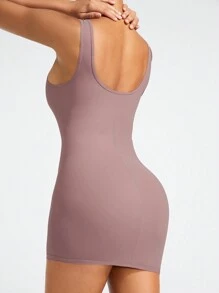 SHAPORA Vestido De Mujer Bodycon De Color Sólido - Rosa vieja - Ver 2