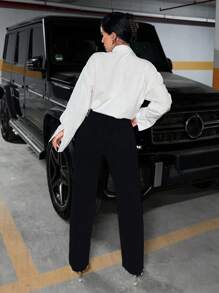 SHEIN PETITE High Waist Straight Leg Jeans - Black - View 2