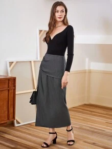 Anewsta Women'S Draped Pleats Slit Skirt - Grey - View 4
