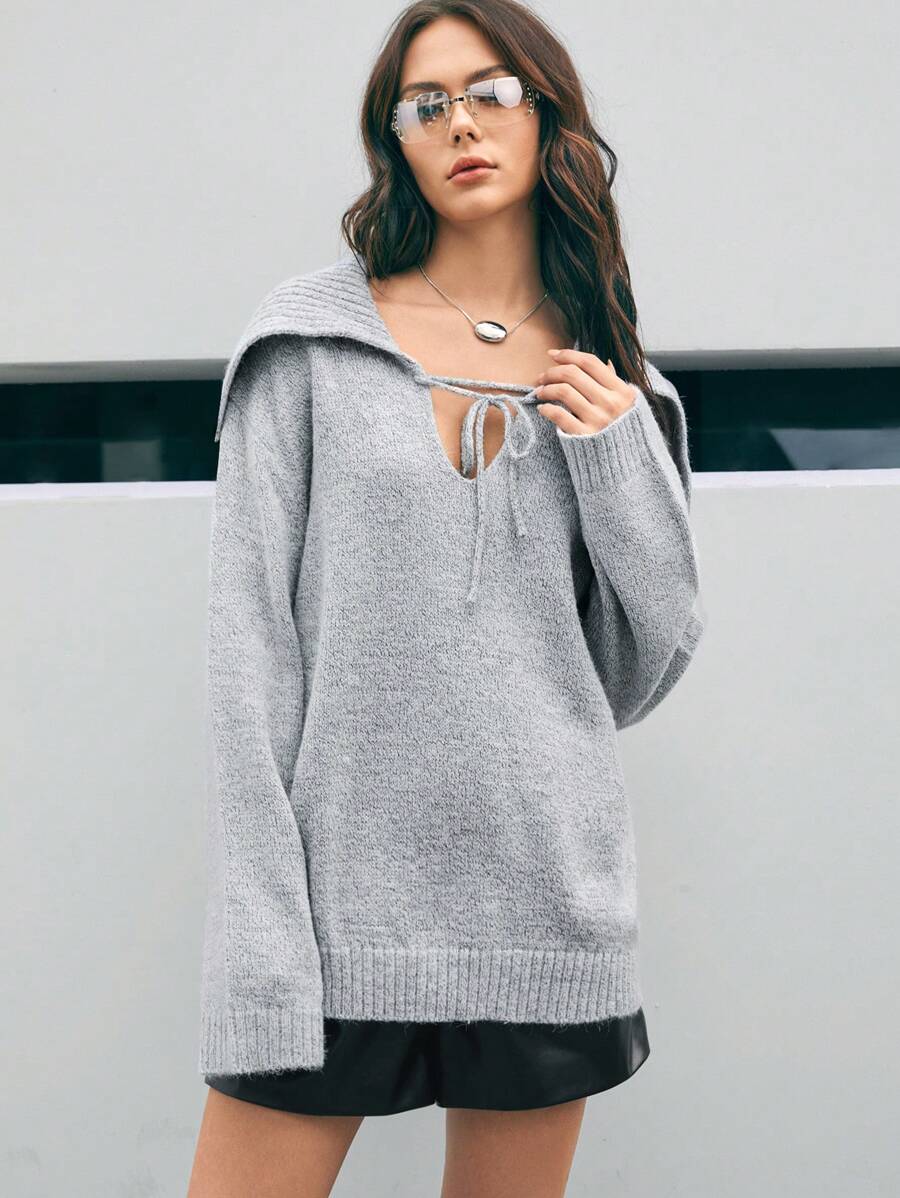 Anewsta 女士海軍領抓毛衣 - 淺灰色 - 查看 1