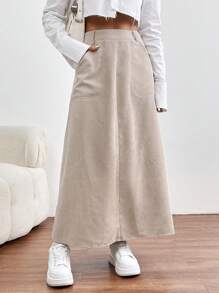 SHEIN Essnce 燈芯絨褶邊長裙