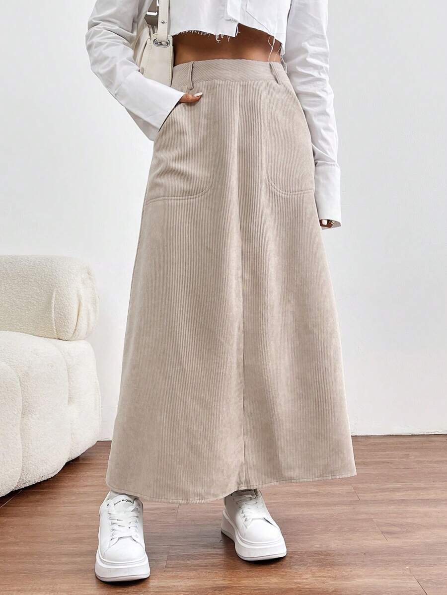 SHEIN Essnce 燈芯絨褶邊長裙