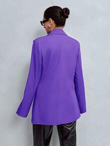EURMUSE Women's Lapel Collar Long Sleeves Solid Color Blazer With Waist Buttons And Open Pockets - Purple - View 2