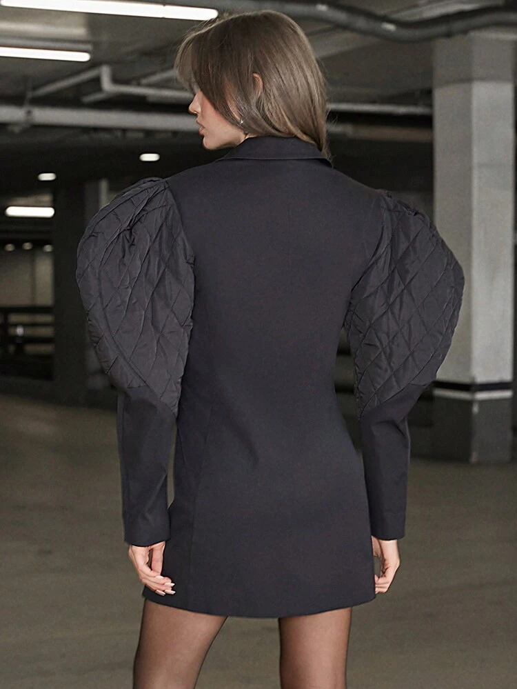 Quilted Gigot Sleeve Button Up Coat