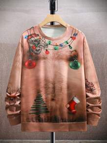 Manfinity LEGND 男士聖誕圖案圓領運動衫 - 棕色 - 查看 1