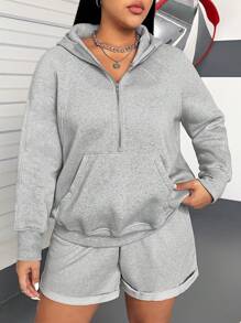 Flirla Áo nỉ tay raglan cỡ lớn - Xám - Xem 5