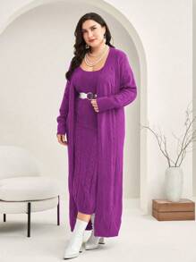 Modelyn 女裝大碼純色毛衣套裝 - 紫羅蘭色 - 查看 5
