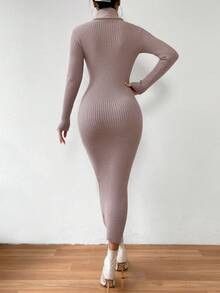 SHEIN Privé Vestido De Jersey De Cuello Alto Y Manga Raglán Para Mujer - Rosa vieja - Ver 2