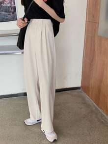 素色闊腿定制西褲 - 杏色 - 查看 3