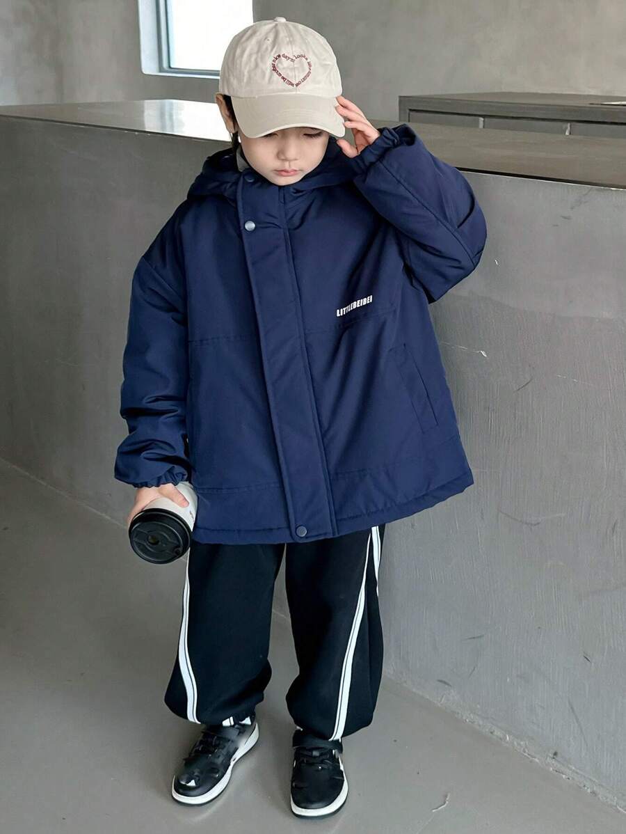 Tween Boy Casual Warm Padded Coat For Autumn And Winter - Navy Blue - View 1