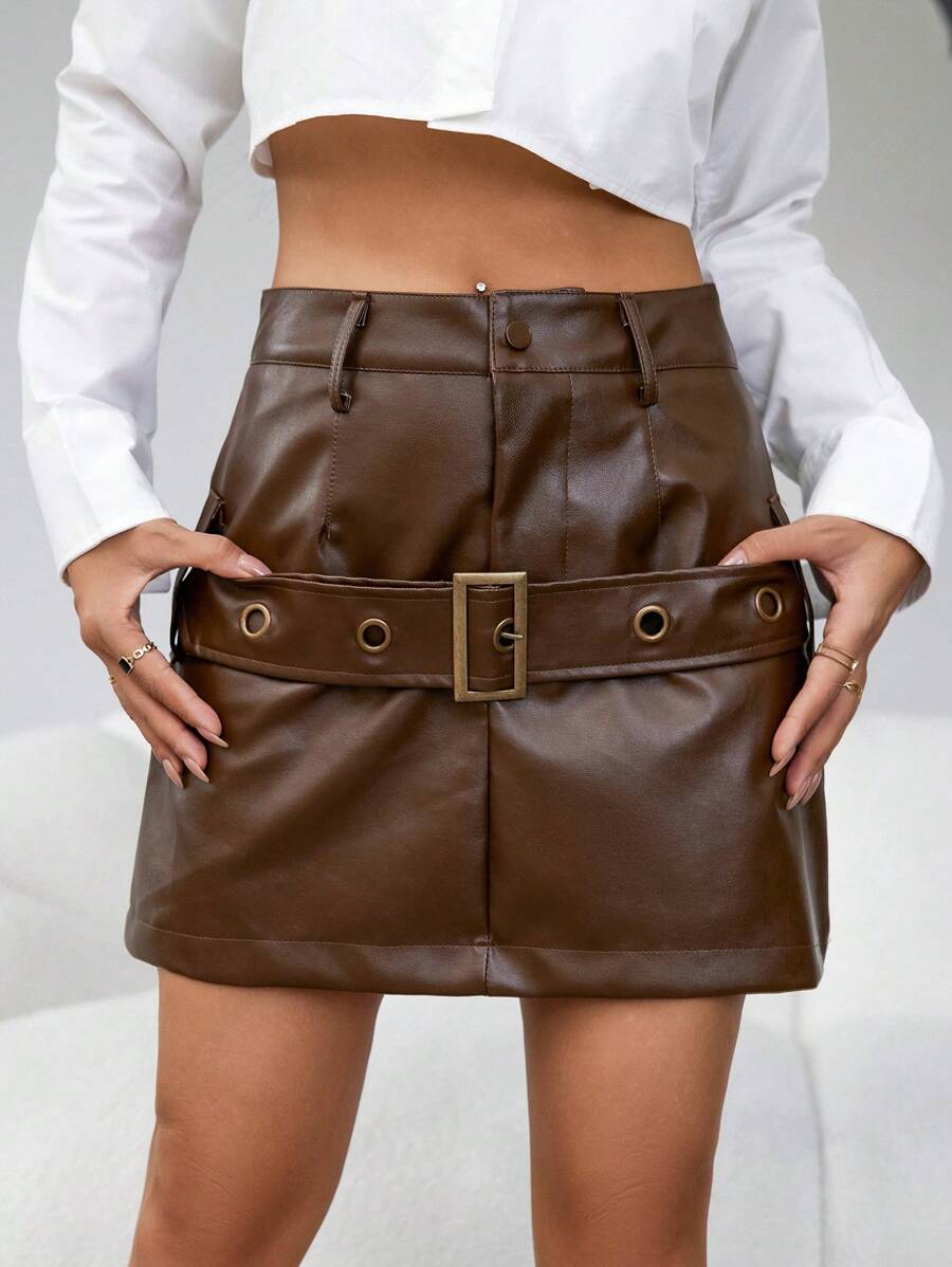 Aveloria 女式pu皮裙 - 咖啡棕 - 查看 1