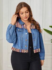 SHEIN LUNE Của phụ nữ Kích thước lớn Áo khoác denim - Rửa trung bình - Xem 4