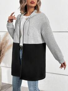 SHEIN LUNE 帶拉鍊和束帶的兩色連帽夾克 - 彩色 - 查看 3