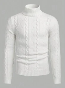 Manfinity VCAY Jersey de cuello alto casual de un solo color con mangas largas para hombre, para salir con amigos