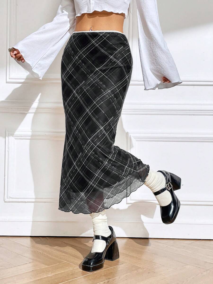 SHEIN EZwear 女性格紋印花裙