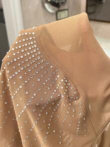 SHEIN SXY 女士加大號立領鑲鑽馬甲 - 駝色 - 查看 7