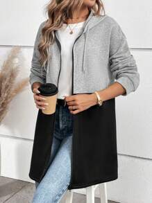 SHEIN LUNE 帶拉鍊和束帶的兩色連帽夾克 - 彩色 - 查看 5