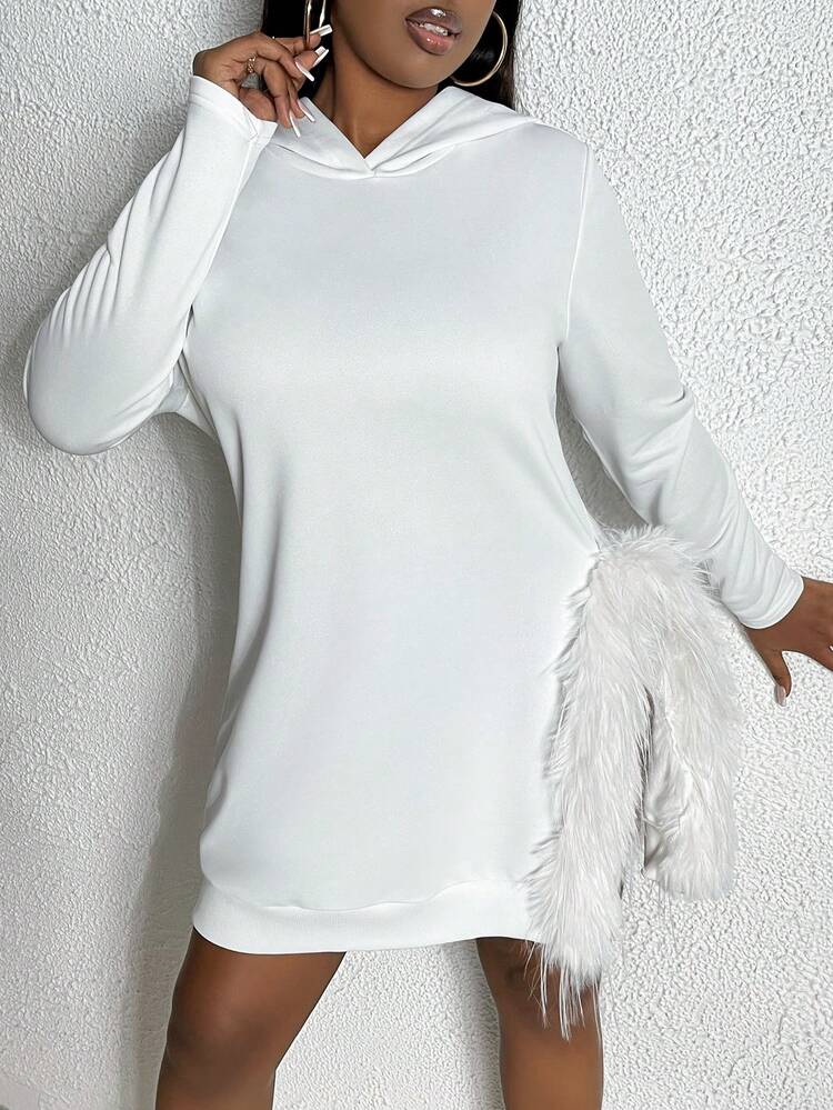 Plus Size Solid Color Hooded Sweatshirt With Frayed Hem