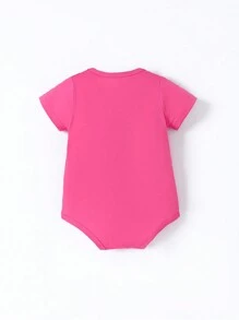 SHEIN Playful Pals Baby Girls' Slogan Printed Short Sleeve Bodysuit - Hot Pink - View 2