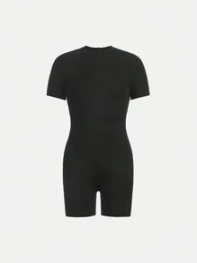 SHEIN Girlism 青少年女孩针织纯色小立领连体裤，适合春夏季休闲穿着