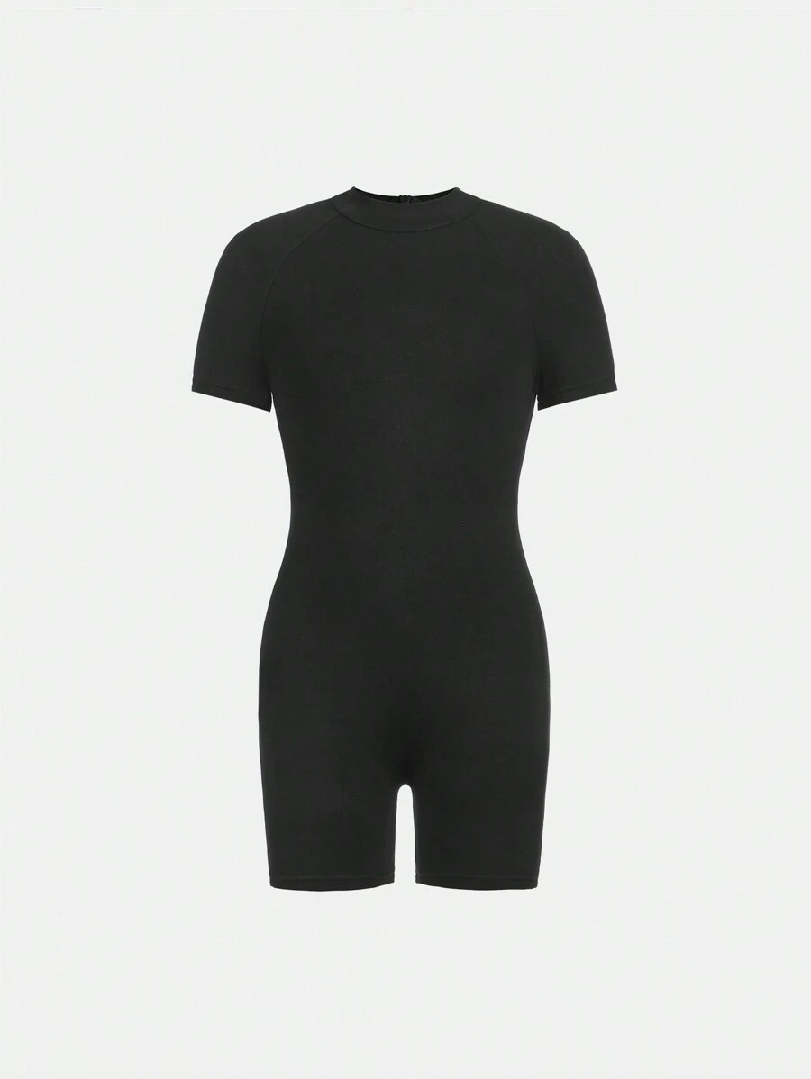 SHEIN Girlism 青少年女孩针织纯色小立领连体裤，适合春夏季休闲穿着